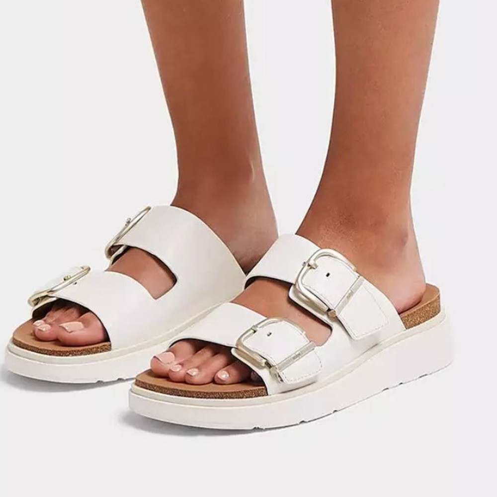 Fitflop Gen FF Double Buckle Sandals White leather Size 9 - Picture 2 of 8